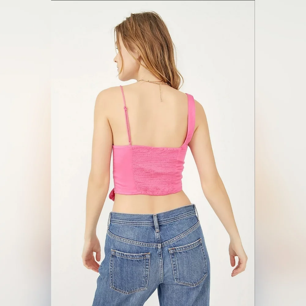 Free People Mila One Shoulder Side Tie Cropped Size Large, Pink NWOT - Picture 3 of 5